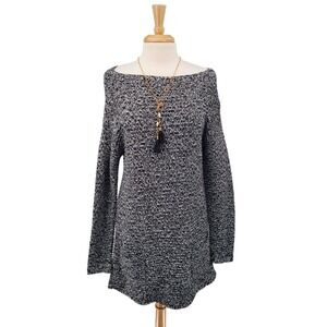 Vince Camuto Womens M‎ Black White Marled Knit Tunic Sweater Long Sleeve Pockets